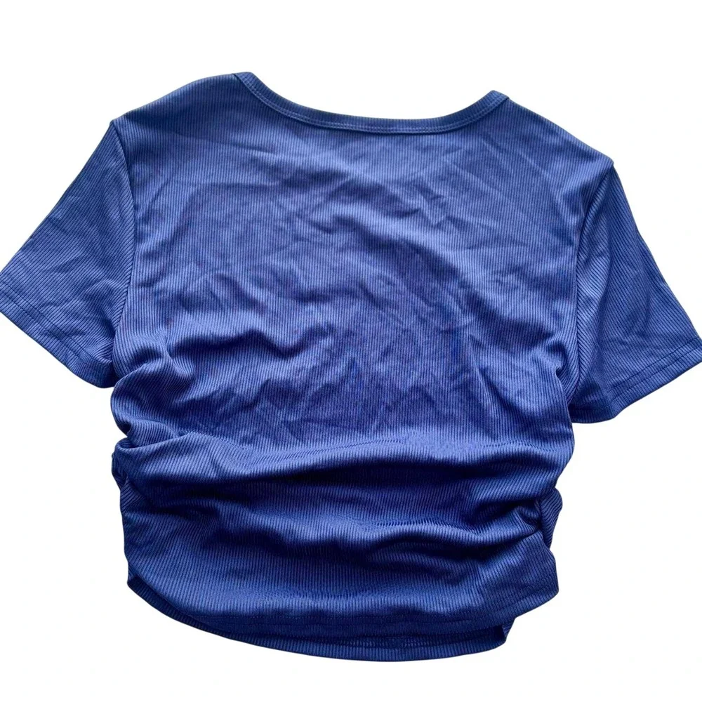 Shein‎ purple Ribbed Short Sleeve Crop Top Ruched Side Crew Neck Slim Fit Small